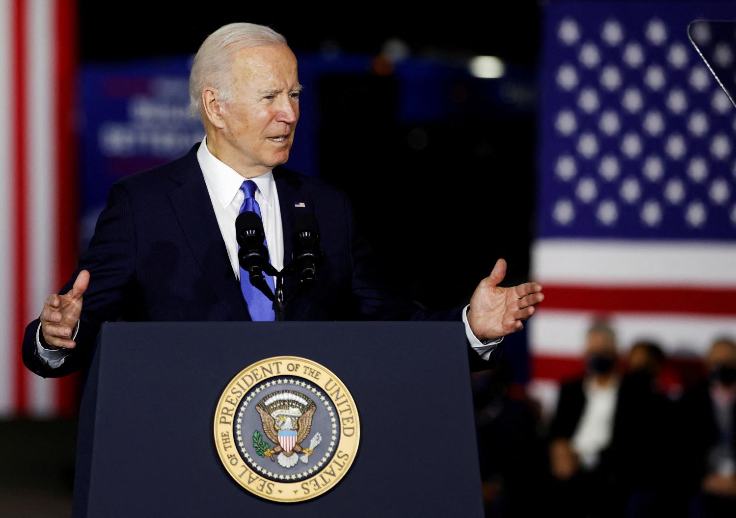 FILE PHOTO: U.S. President Joe Biden delivers remarks on infrastructure at the Kansas City Area Transportation Authority in Kansas City, Missouri, U.S., December 8, 2021. REUTERS/Jonathan Ernst/File Photo