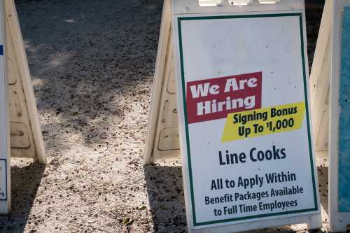 Help wanted sign for a restaurant.
