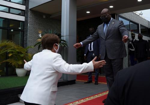 Democratic Republic of Congo President Felix Tshisekedi welcomes International Monetary Fund chief Kristalina Georgieva in Kinshasa, Democratic Republic of Congo, December 8, 2021. REUTERS/ Hereward Holland