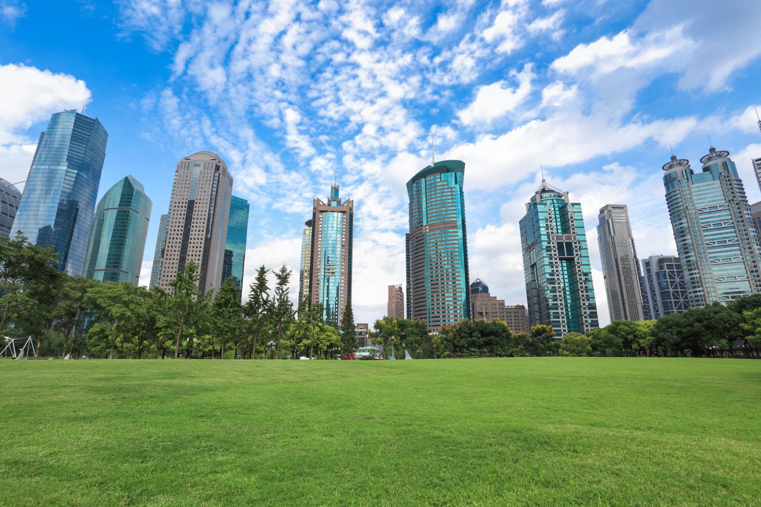 greenbelt park with lujiazui finance and trade zone in shanghai