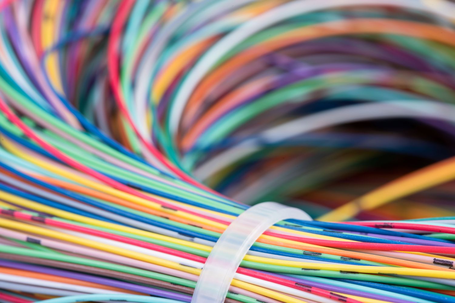 Bunch of colored cables close-up