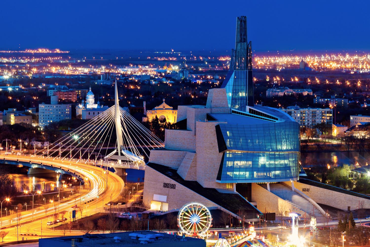 Winnipeg panorama at sunset. Winnipeg, Manitoba, Canada