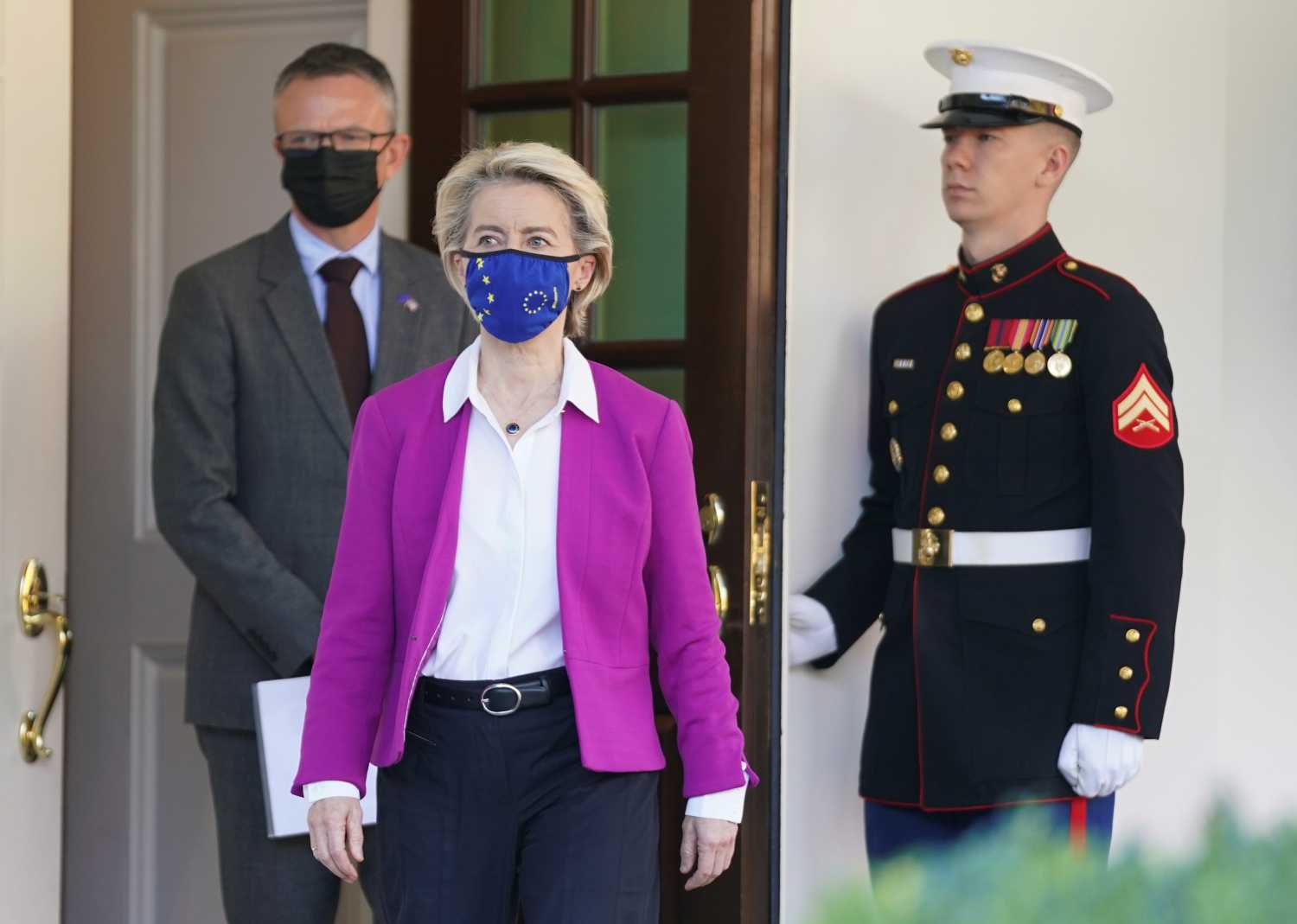 European Commission President Ursula von der Leyen departs from the White House following her meeting with U.S. President Joe Biden