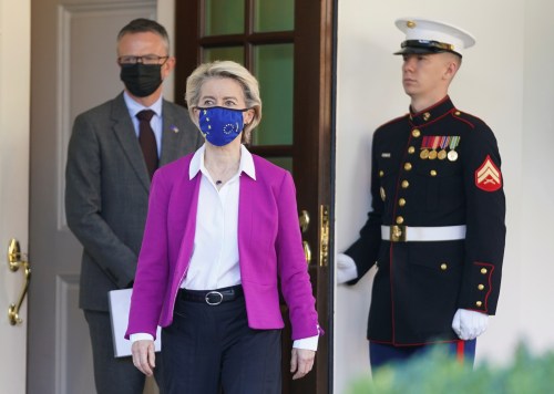 European Commission President Ursula von der Leyen departs from the White House following her meeting with U.S. President Joe Biden
