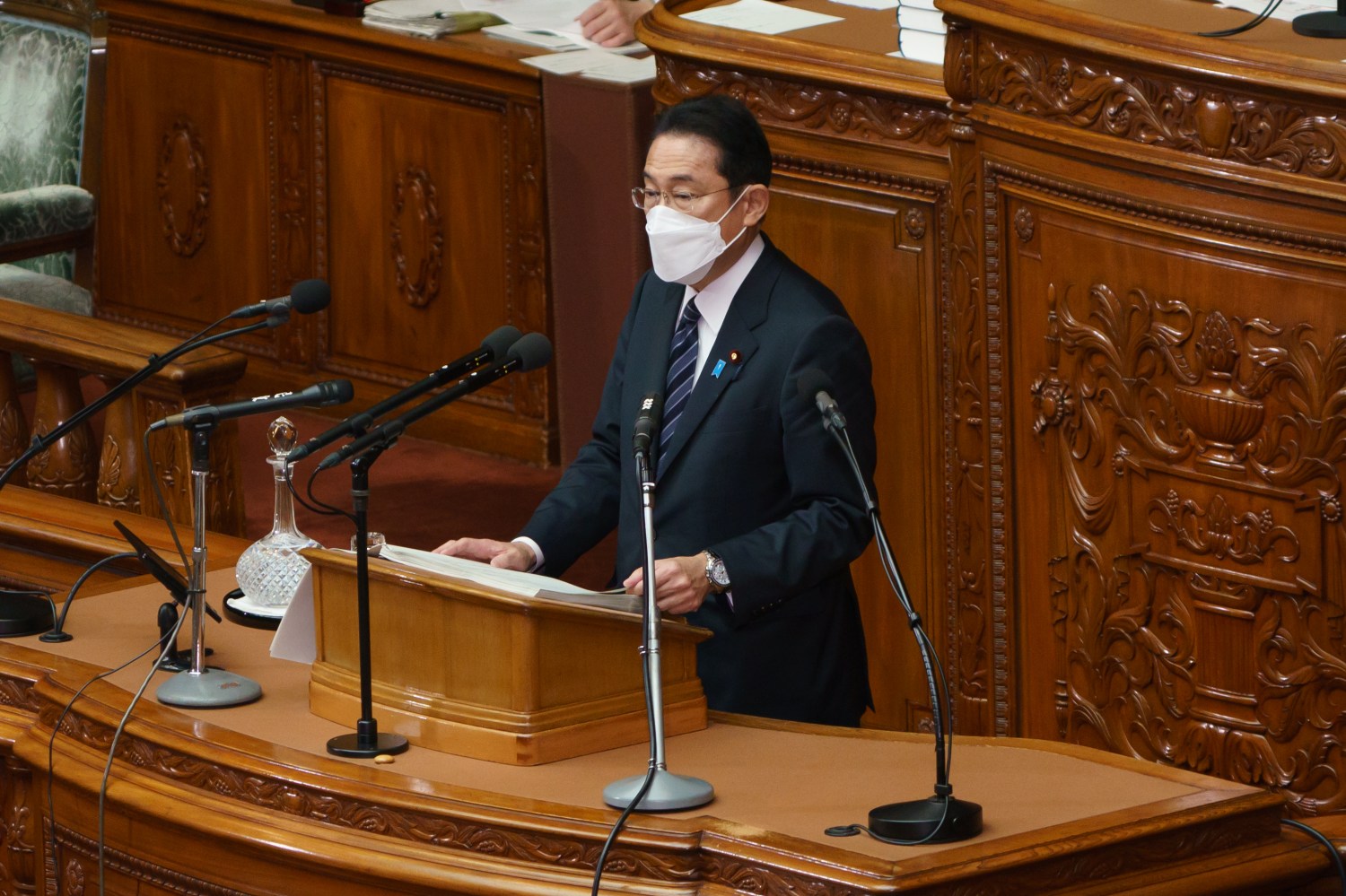 Japanese Prime Minister Fumio Kishida delivers his policy speech during a ordinary parliamentary session at the National Diet in Tokyo, Japan on January, 17, 2022. (Photo Motoo Naka/AFLO) No Use China. No Use Taiwan. No Use Korea. No Use Japan.