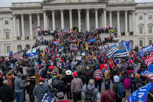 On January 6, 2021, Pro-Trump supporters and far-right forces flooded Washington DC to protest Trump's election loss. Hundreds breached the U.S. Capitol Building, aproximately 13 were arrested and one protester was killed. (Photo by Michael Nigro/Sipa USA)