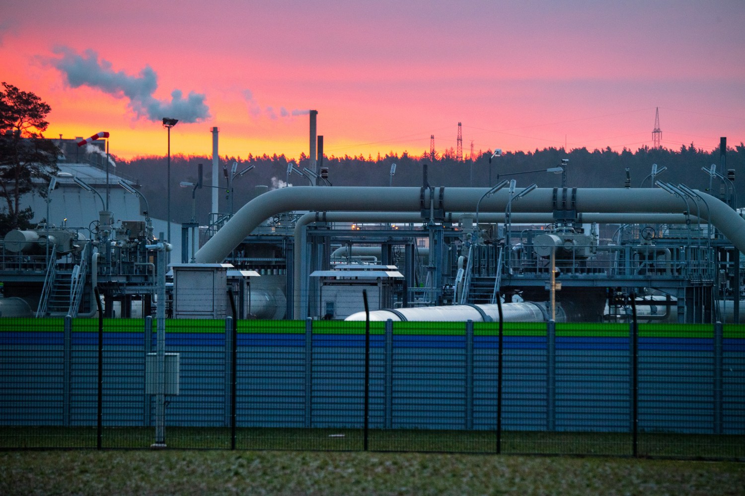View of pipe systems and shut-off devices at the gas receiving station of the Nord Stream 2 Baltic Sea pipeline. Originally, the pipeline for natural gas from Russia was to go into operation at the end of 2019.