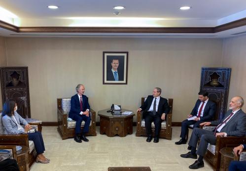 United Nations Special Envoy for Syria Geir Pedersen, meets with Syria's Foreign Minister Faisal Mekdad in Damascus, Syria September 11, 2021. REUTERS/Firas Makdesi