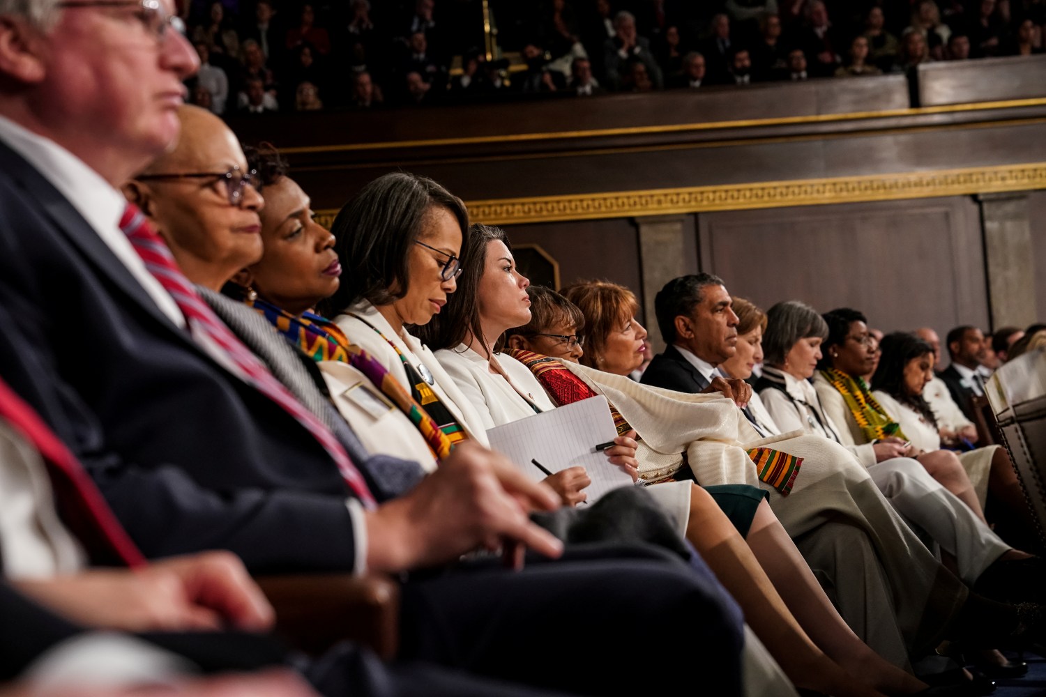 FEBRUARY 5, 2019 - WASHINGTON, DC: Democratic legislators wore white to the State of the Union at the Capitol in Washington, DC on February 5, 2019. Doug Mills/Pool via REUTERS