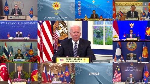 U.S President Joe Biden attends a virtual summit of ASEAN on Tuesday October 26, 2021 without Myanmar military leader Min Aung Hlaing after its top general failure of Myanmar's army to adhere to a peace road map it had agreed with the southeast Asian bloc following the coup in February. The exclusion of Senior General Min Aung Hlaing was an embarrassment for Myanmar's military and the harshest rebuke by the Association of Southeast Asian Nations since the military ousted civilian leader Aung San Suu Kyi and took over the government on February 1. During the meeting on Tuesday Sultan of Brunei Darussalam Haji Hassanal Bolkiah said he welcomed the inclusion of Britain as the first new dialogue partner of ASEAN in over two decades. There were three separate meetings between the ASEAN leaders and leaders of the United States, China, and South Korea.