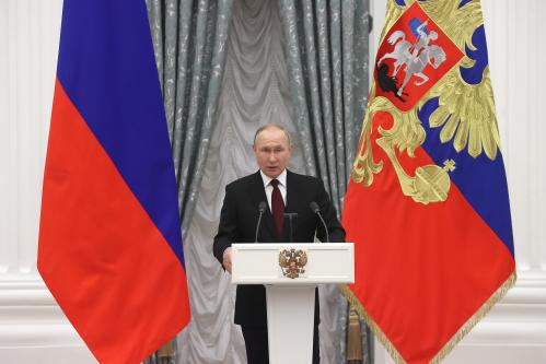 MOSCOW, RUSSIA - FEBRUARY 2, 2022: Russia's President Vladimir Putin speaks during a ceremony to present the highest state decorations at Moscow's Kremlin. Sergei Karpukhin/TASS.No use Russia.