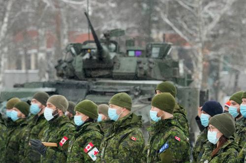 Canadian troops of NATO enhanced Forward Presence battle group attend meeting with Canadian Defence Minister Anita Anand in Adazi, Latvia February 3, 2022. REUTERS/Ints Kalnins