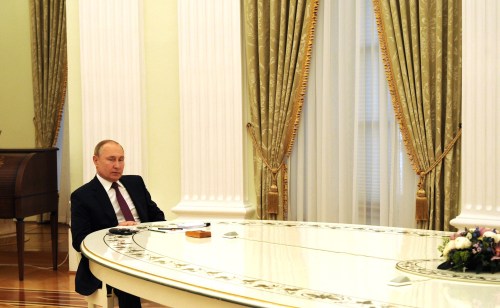 Russian President Vladimir Putin meets visiting German Chancellor Olaf Scholz in Kremlin, Moscow, Russia, on Tuesday Feb 15, 2022 with the ongoing crisis at the Russian-Ukrainian border dominating the agenda. Olaf Scholz made his inaugural visit as German chancellor to Moscow on Tuesday after travelling to Ukraine to meet with Ukrainian President Volodymyr Zelenskiy. Germany has found itself in a difficult situation regarding the threat of a Russian invasion of Ukraine. It is both a member of NATO and an important trade partner for Russia. Berlin has repeatedly vowed its support for Ukrainian sovereignty, but has been less keen on threats of abandoning the controversial Nord Stream 2 gas pipeline that would bring Russian fuel directly into Germany.
