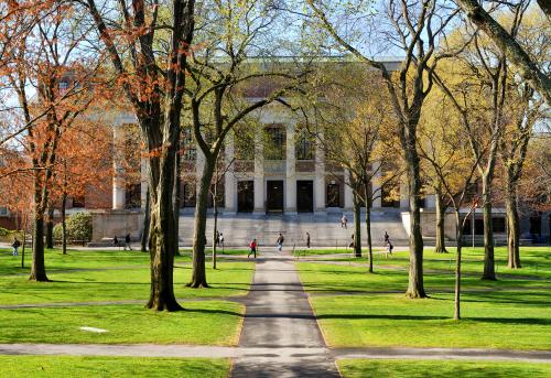 College campus with students.