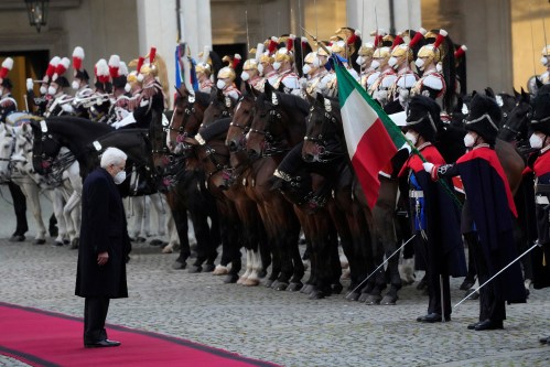 Italian President Sergio Mattarella arrives at the Quirinale Presidential Palace after his swearing-in ceremony at the Parliament in Rome, Italy February 3, 2022. Gregorio Borgia/Pool via REUTERS
