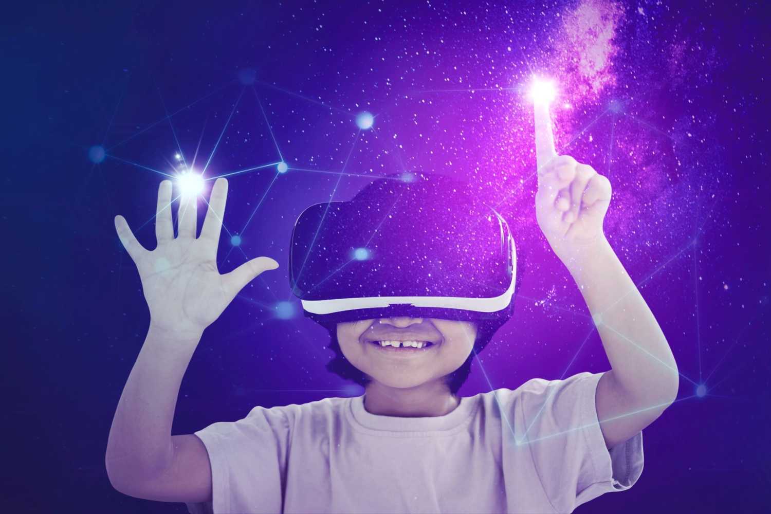 Child using virtual reality headset