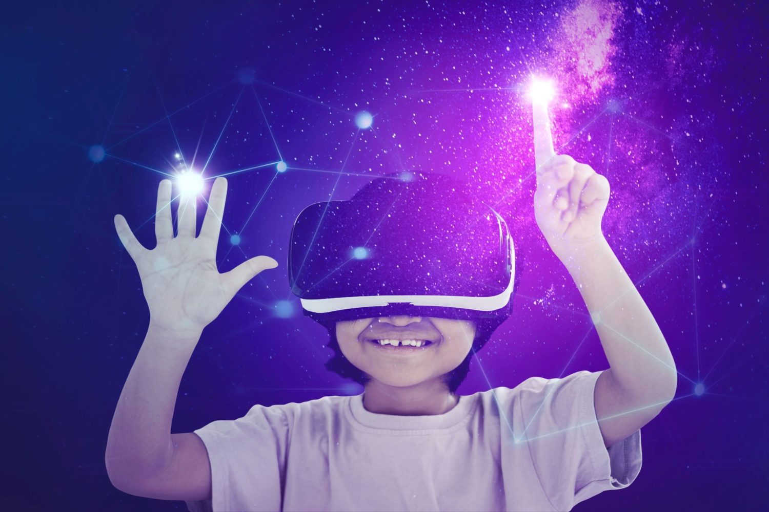 Child using virtual reality headset