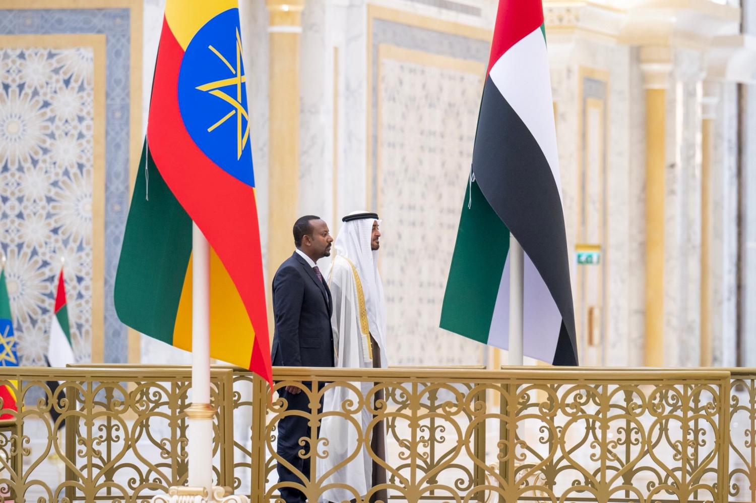 Sheikh Mohamed bin Zayed, the Crown Prince of Abu Dhabi and Deputy Supreme Commander of the United Arab Emirates UAE Armed Forces welcomes Ethiopian Prime Minister Abiy Ahmed Ali who arrives in Abu Dhabi for official visit on Saturday Jan 29, 2022.