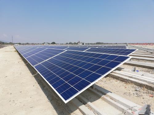 Solar panel field from a corner in a dried lake bed in Jalisco, Mexico.