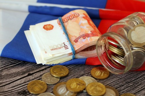 Russian flag and money