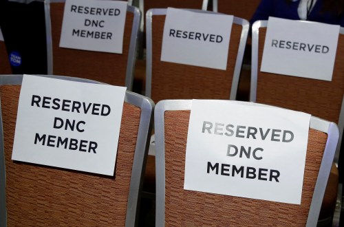 Seats are reserved for Democratic National Committee members during a Democratic National Committee forum in Baltimore, Maryland, U.S., February 11, 2017.      REUTERS/Joshua Roberts