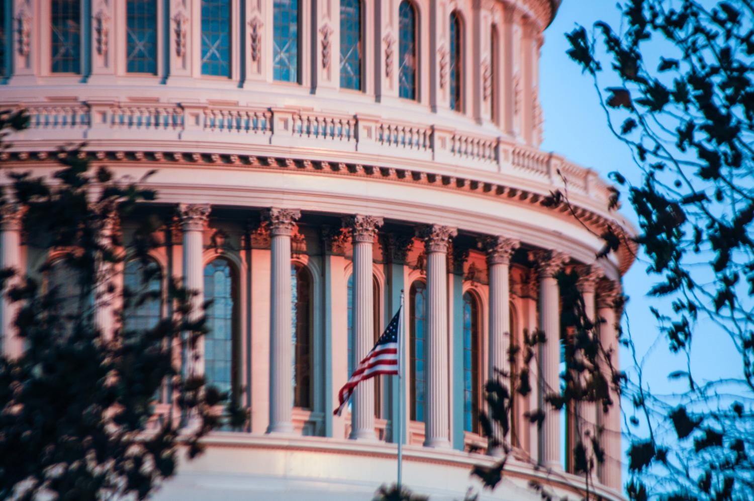 Close up the U.S. Capitol Dome at sunset in Washington D.C. on December 13, 2021. (Photo by Cory Clark/NurPhoto)NO USE FRANCE