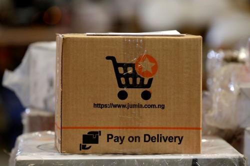 FILE PHOTO: A package set for delivery is seen at the Jumia warehouse in Lagos, Nigeria January 20, 2020. Picture taken January 20, 2020. REUTERS/Temilade Adelaja//File Photo