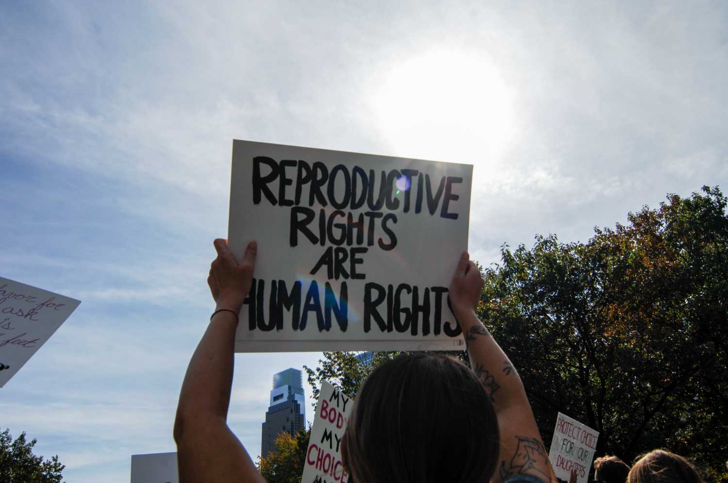 Thousands of protesters march from the Philadelphia Art Museum to City Hall for a rally to defend abortion rights, in Philadelphia, PA, on October 2, 2021. (Photo by Cory Clark/NurPhoto)NO USE FRANCE