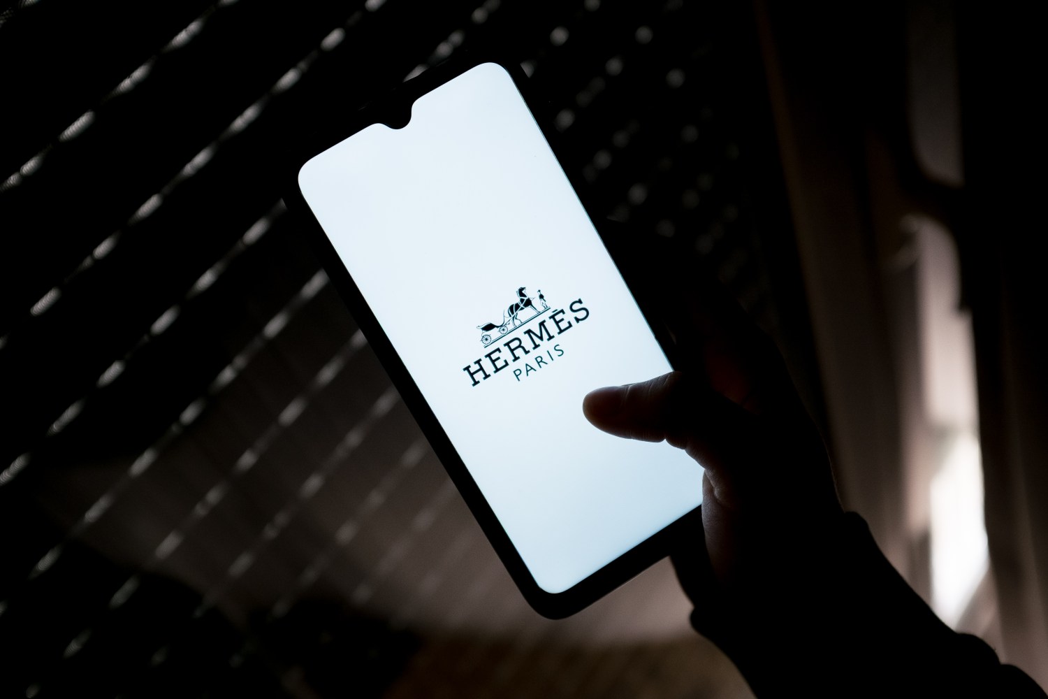 A Hermes Paris logo seen displayed on a smartphone screen