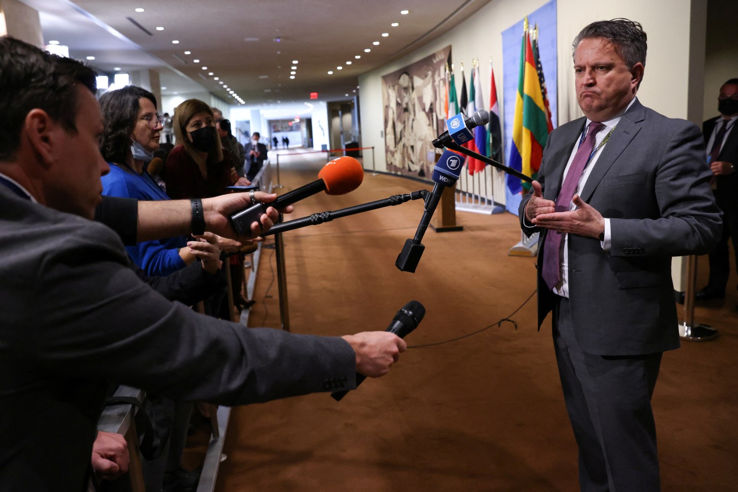Ukrainian Ambassador to the United Nations Sergiy Kyslytsya speaks to the media following a United Nations Security Council meeting, amid Russia's invasion of Ukraine, at the United Nations Headquarters in Manhattan, New York City, New York, U.S., April 5, 2022. REUTERS/Andrew Kelly