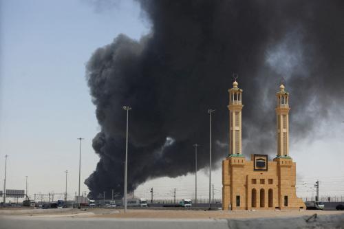 Smoke billows from a Saudi Aramco's petroleum storage facility after an attack in Jeddah, Saudi Arabia March 26, 2022. REUTERS/Stringer/File Photo