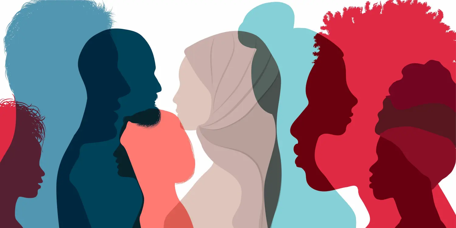 Colorful silhouettes of diverse men and women.