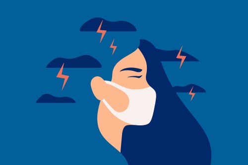 Illustration of a woman in protective face mask feeling anxiety
