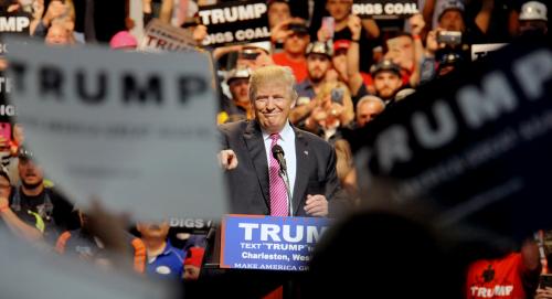 Republican U.S. presidential candidate Donald Trump speaks to supporters in Charleston, West Virginia, U.S. May 5, 2016.  REUTERS/Chris Tilley