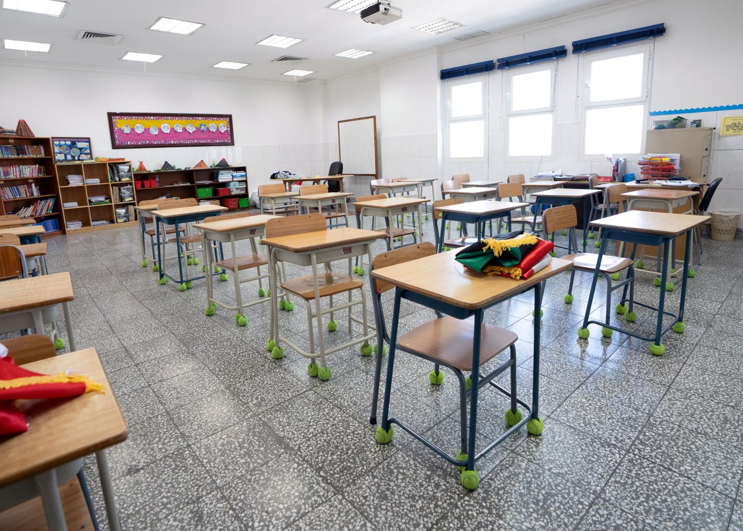 An empty classroom is seen in a private school in Hawally, after the Ministry of Education suspended schools and universities due to the coronavirus outbreak, in Kuwait city, Kuwait, March 2, 2020. REUTERS/Stephanie McGehee