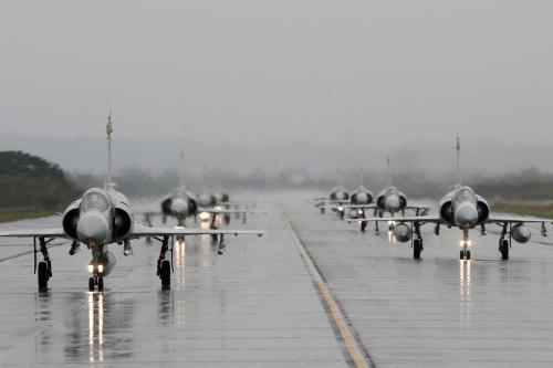 FILE PHOTO: Taiwan Air Force Mirage-2000 fighter jets taxi during military drills to test readiness ahead of Lunar New Year, in Hsinchu, Taiwan January 16, 2019. REUTERS/Tyrone Siu/File Photo