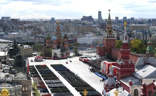 Russian service members during a parade on Victory Day, which marks the 77th anniversary of the victory over Nazi Germany in World War Two, in Red Square in central Moscow, Russia May 9, 2022. President Vladimir Putin told Russian soldiers in his speech that they are fighting for the same thing their fathers and grandfathers did as he used his Victory Day speech to justify his invasion of Ukraine.