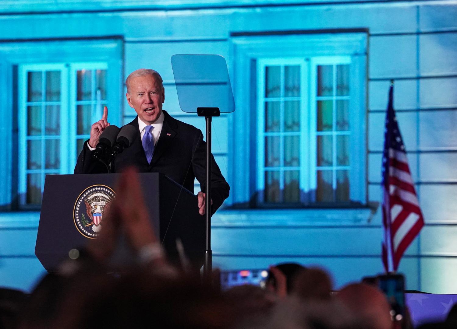 WARSAW, POLAND - MARCH 26, 2022 - US President Joe Biden holds a briefing outside the Royal Palace, Warsaw, Poland. (Photo by Anna Voitenko/Ukrinform/NurPhoto)