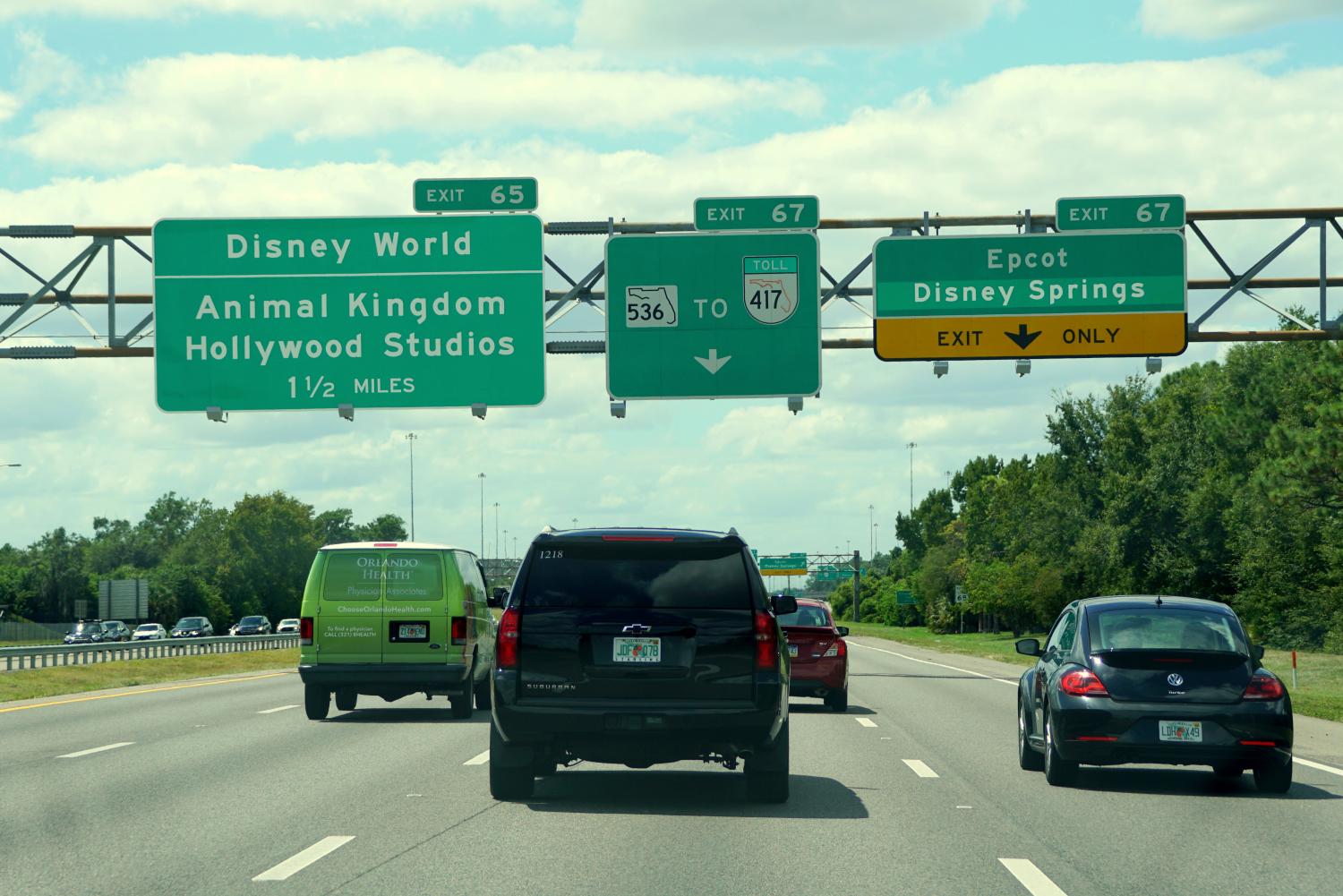 Traffic moves along Interstate 4 near Walt Disney World in Orlando, Florida