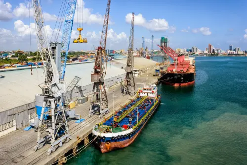 Cargo operations in the trading port in front of Dar es Salaam, Tanzania