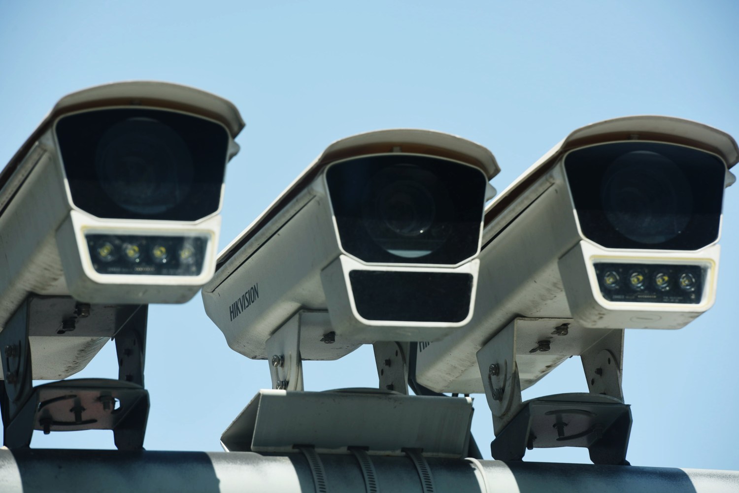 Surveillance cameras are seen at the headquarters of China's Hangzhou Hikvision Digital Technology Co Ltd in Hangzhou city, east China's Zhejiang province, 22 May 2019.China's Hangzhou Hikvision Digital Technology Co Ltd takes cybersecurity seriously and abides by applicable laws and rules wherever it operates, the China Daily newspaper quoted the company on Thursday as saying. No Use China. No Use France.