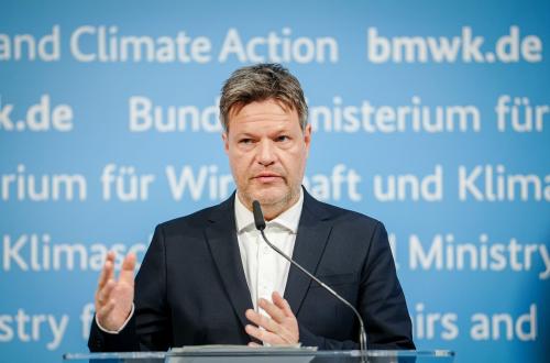 German Minister for Economic Affairs and Climate Protection Robert Habeck holds a press conference on energy security in Germany at his ministry.