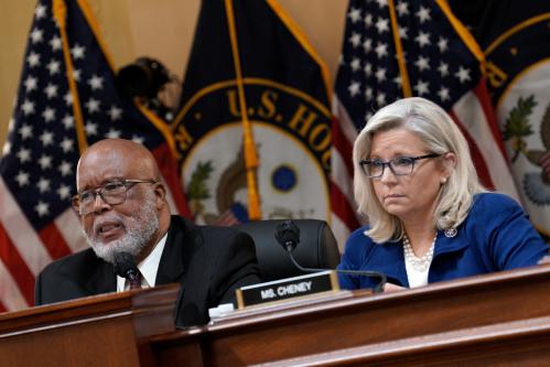 U.S. House Select Committee Chairman Rep. Bennie Thompson, D-Miss., and Vice Chair Rep. Liz Cheney, R-Wyo., participate in the fourth hearing on its January 6 investigation on Capitol Hill in Washington on June 21, 2022. Photo by Yuri Gripas/ABACAPRESS.COMNo Use world rights.