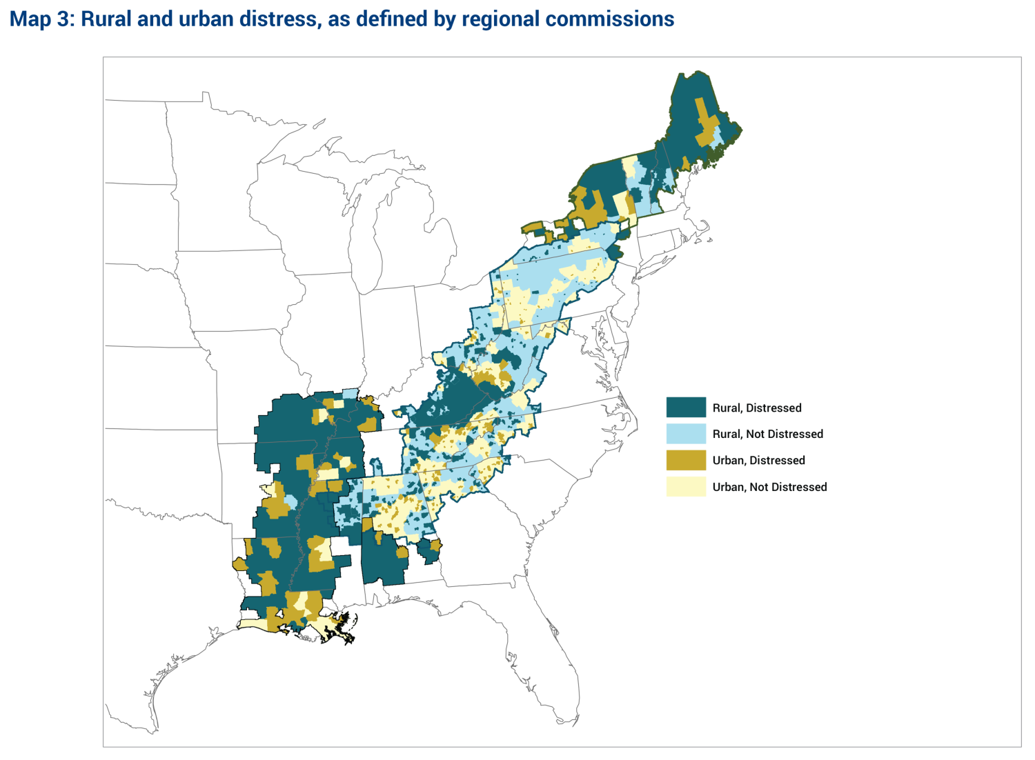 Rural and urban distress, as defined by regional commissions