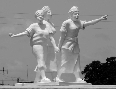 Statue commemorating the Women's March of 1949, Cote d'Ivoire. Source Ezzoura Errami, via Sheldon.