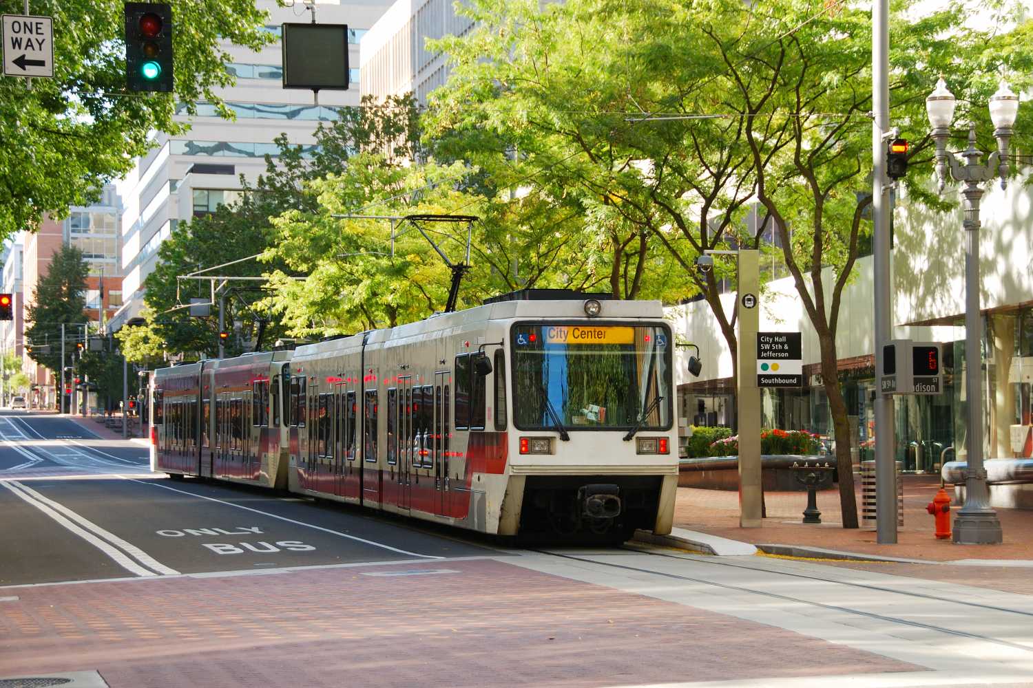 Mass transit train in downtown Portland, Oregon
