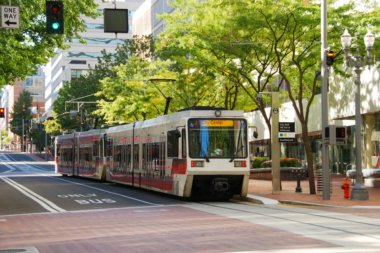 Mass transit train in downtown Portland, Oregon