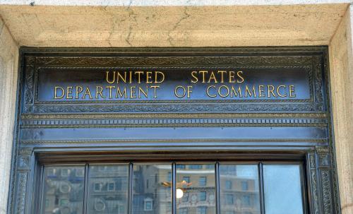 Department of Commerce Sign on Department of Commerce building, Washington DC, United States of America