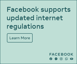 Green image that says Facebook supports updated internet regulations