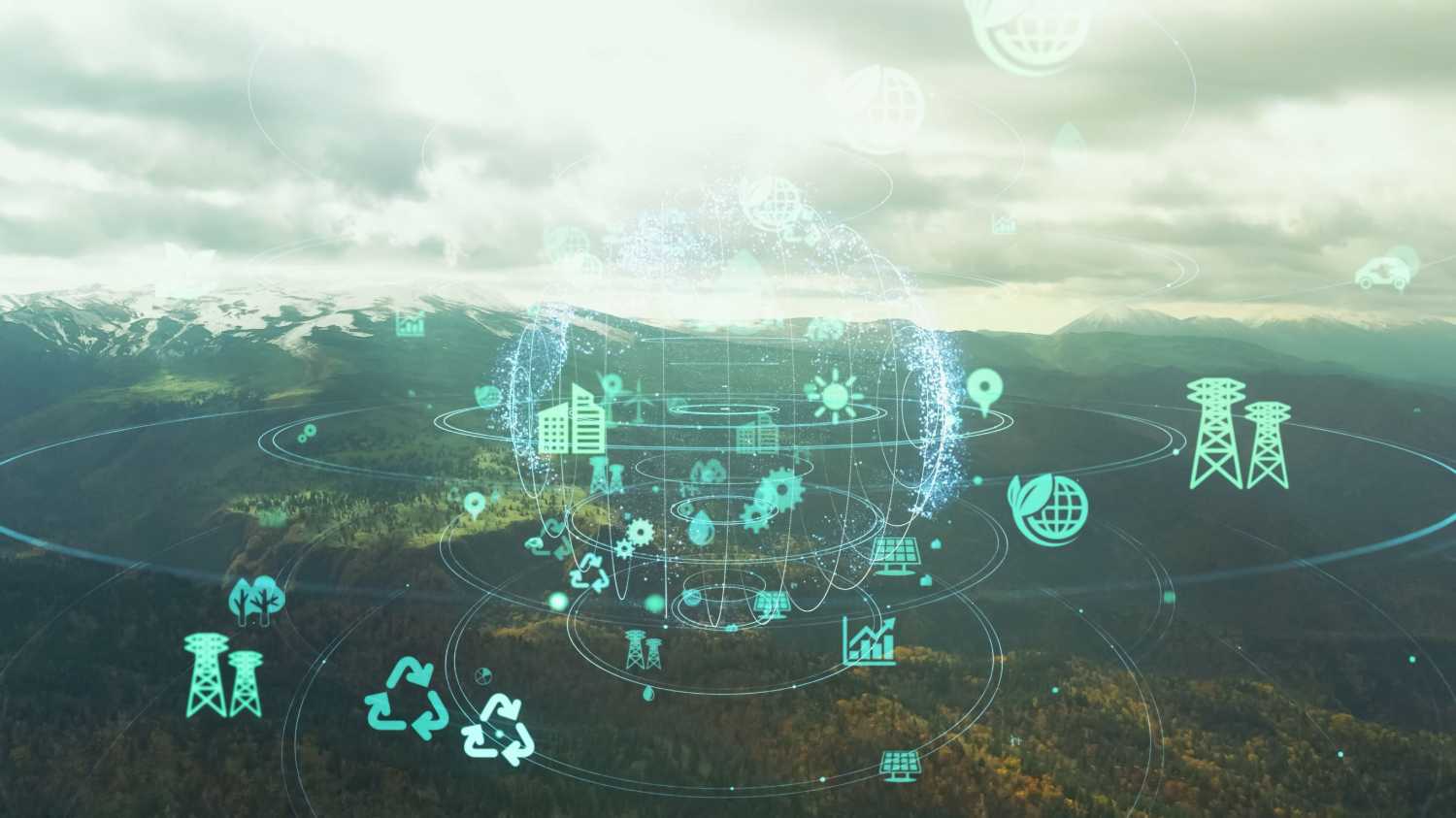 This photo includes ESG concepts circling around Earth.